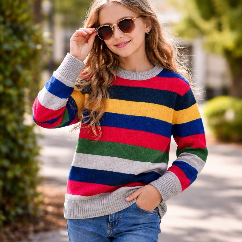 GAP Kids‎ Crazy Stripe Crewneck Sweater Size M 8